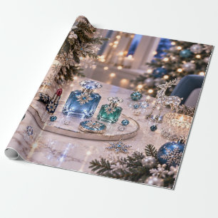 Elegante Blauwe Groene Kerstschoonheid Cadeaupapier