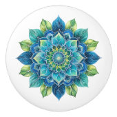 Elegante blauwe groene medaillon keramische knop (Voorkant)