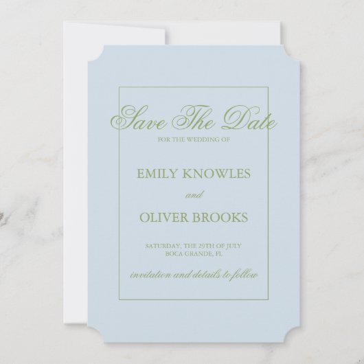 Elegante blauwe groene strepen bruiloft save the date (Voorkant)