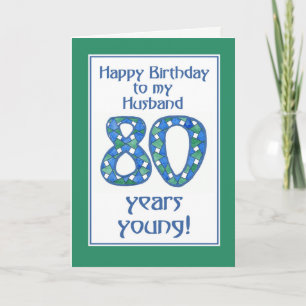 Elegante Blauwe, Groene, Witte 80ste Verjaardag Kaart
