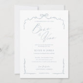 Elegante Blauwe Hand Getrokken Boog & Lint Huwelij Kaart (Voorkant)