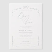 Elegante Blauwe Hand Getrokken Boog & Lint Huwelij Vellum Uitnodigingen (Voorkant)