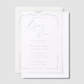 Elegante Blauwe Hand Getrokken Boog & Lint Huwelij Vellum Uitnodigingen (Offset)