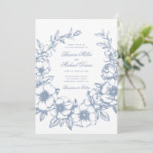 Elegante blauwe hand getrokken krans in bloei brui kaart (Staand voorkant)