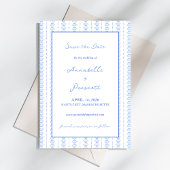 Elegante blauwe hand getrokken zeeschelp kust brui save the date