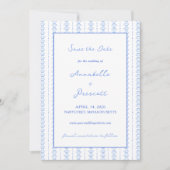 Elegante blauwe hand getrokken zeeschelp kust brui save the date (Voorkant)