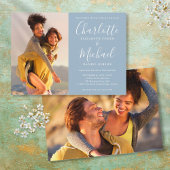 Elegante Blauwe Handtekening Script Foto Trouwkaar Kaart