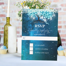 Elegante Blauwe Hart Blad Boom Trouwen SAVE THE DA Kaart