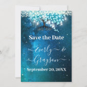 Elegante Blauwe Hart Blad Boom Trouwen SAVE THE DA Kaart (Voorkant)