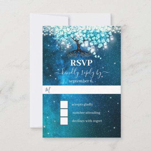 Elegante Blauwe Hart Blad Boom Trouwen SAVE THE DA Kaart (Voorkant)