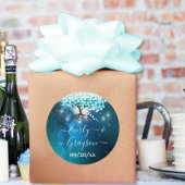 Elegante Blauwe Hart Blad Boom Trouwen SAVE THE DA Ronde Sticker