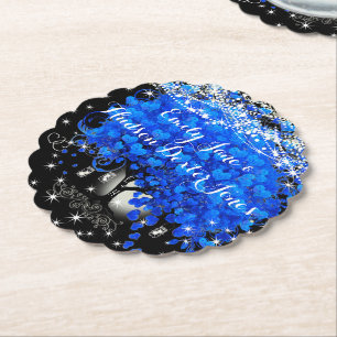 Elegante Blauwe Hartblad Boom Bruiloft   Kartonnen Onderzetters