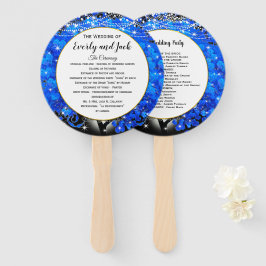 Elegante Blauwe Hartblad Boom Gouden Bruiloft Handwaaier