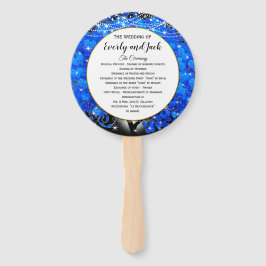 Elegante Blauwe Hartblad Boom Gouden Bruiloft Handwaaier