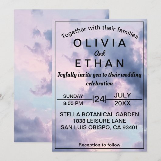 Elegante Blauwe Hemel Wolken Romantische bruiloft Kaart (Voorkant / Achterkant)