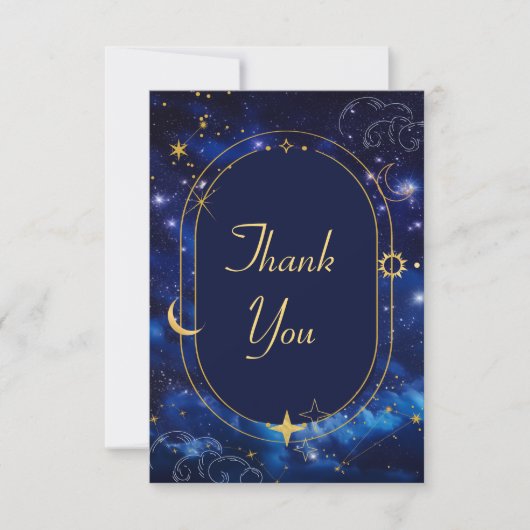 Elegante blauwe hemelse bruiloft bedankkaart (Voorkant)