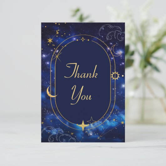 Elegante blauwe hemelse bruiloft bedankkaart (Staand voorkant)