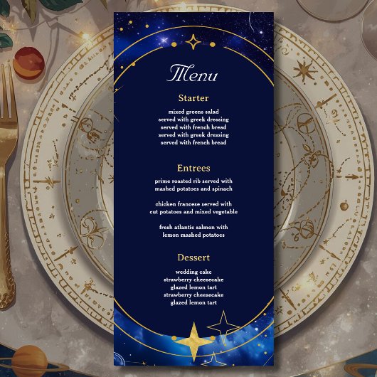 Elegante blauwe hemelse bruiloft menu