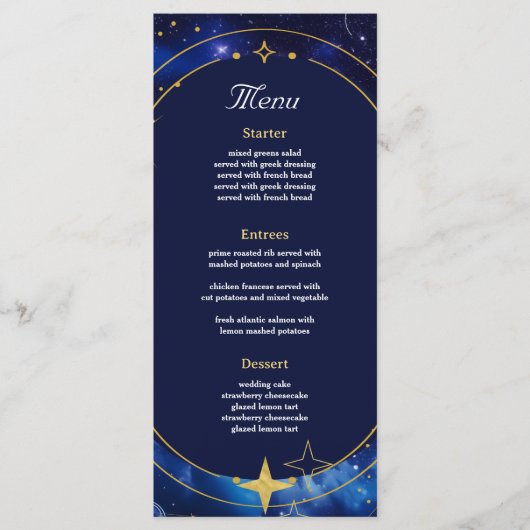 Elegante blauwe hemelse bruiloft menu (Voorkant)