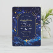 Elegante blauwe hemelse bruiloft uitnodiging (Staand voorkant)