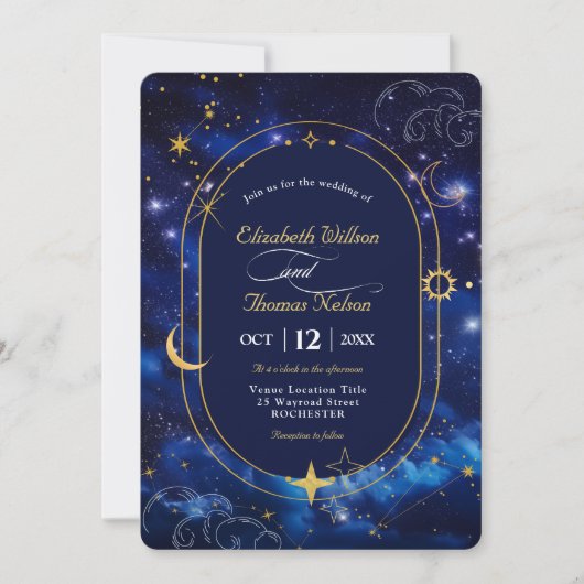 Elegante blauwe hemelse bruiloft uitnodiging (Voorkant)