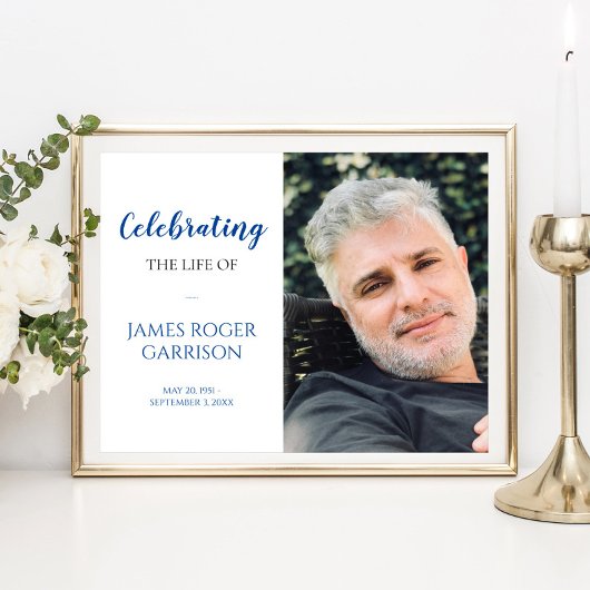 Elegante blauwe herdenkingsfoto poster