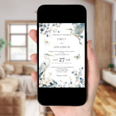 Elegante Blauwe Heron Foliage bruiloft Kaart