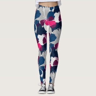 Elegante Blauwe Hibiscus Bloemmotief (14) Leggings