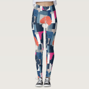 Elegante Blauwe Hibiscus Bloemmotief (1) Leggings