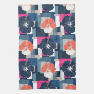 Elegante Blauwe Hibiscus Bloemmotief (1) Theedoek