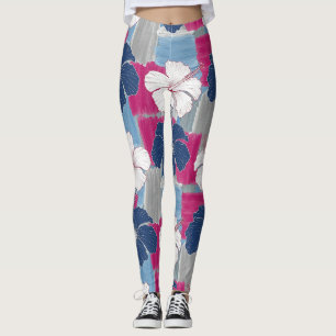 Elegante Blauwe Hibiscus Bloemmotief (5) Leggings