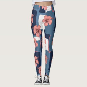 Elegante Blauwe Hibiscus Bloemmotief (8) Leggings