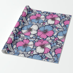 Elegante Blauwe Hibiscus Bloempatroon (12) Cadeaupapier