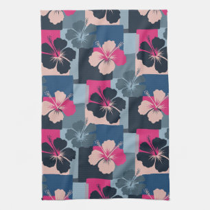 Elegante Blauwe Hibiscus Bloempatroon (13) Theedoek