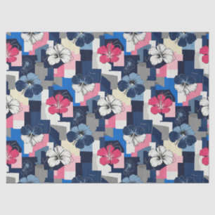 Elegante Blauwe Hibiscus Bloempatroon (4) Tissuepapier