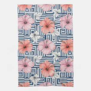 Elegante Blauwe Hibiscus Bloempatroon (6) Theedoek