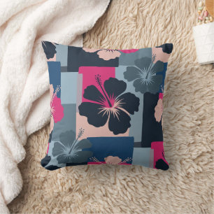 Elegante Blauwe Hibiscus Bloempatroon (8) Kussen