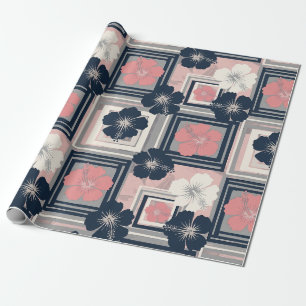 Elegante Blauwe Hibiscus Bloempatroon (9) Cadeaupapier