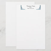 Elegante Blauwe Hoekrand Professionele Briefpapier (Voorkant / Achterkant)
