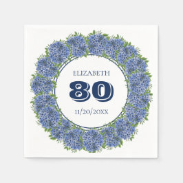 Elegante Blauwe Hortensia 80ste Verjaardagsfeest Servet