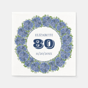 Elegante Blauwe Hortensia 80ste Verjaardagsfeest Servet