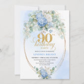 Elegante Blauwe Hortensia 90e Verjaardagsuitnodigi Kaart (Voorkant)