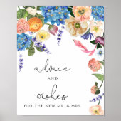 Elegante blauwe hortensia-advies- en wensposter poster (Voorkant)