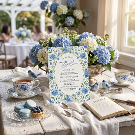 Elegante Blauwe Hortensia Aquarel Bruidsdouche Kaart