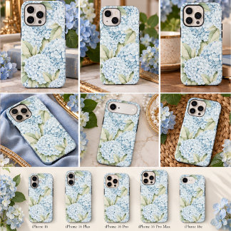 Elegante Blauwe Hortensia Aquarel iPhone 16 Hoesje