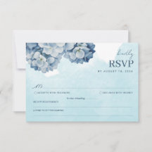 Elegante Blauwe Hortensia Aquarel RSVP Kaart