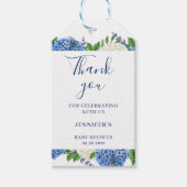 Elegante Blauwe Hortensia Baby Shower Bedankje Cadeaulabel (Voorkant)