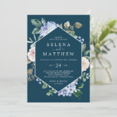 Elegante Blauwe Hortensia | Blauwe Casual bruiloft Kaart (Staand voorkant)