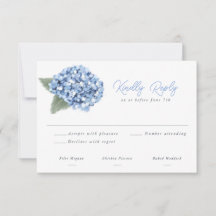 Elegante blauwe hortensia bloem bruiloft RSVP kaar