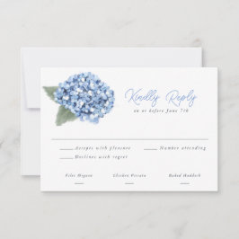 Elegante blauwe hortensia bloem bruiloft RSVP kaar Kaartje